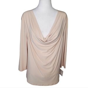 Clara Sun Woo Blouse Women's Sz 1X  Cowl Neck Cream /Beige Top 3/4 Length Sleeve